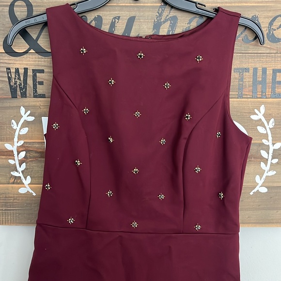 Ann Taylor Burgundy Purple Beaded Bodice Sleeveless Dress Size - Picture 2 of 4